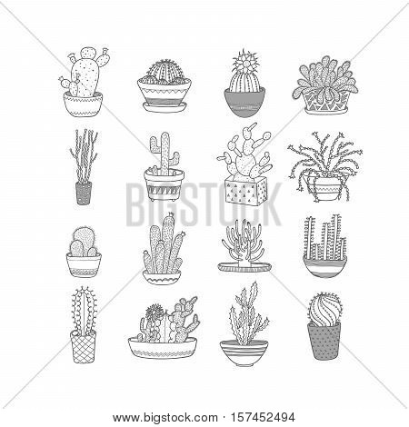 Set icons cacti. Style Hand drawing. Vector illustration EPS10.
