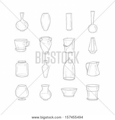 Set pots. Hand drawing. Style sketch. Vector illustration EPS10