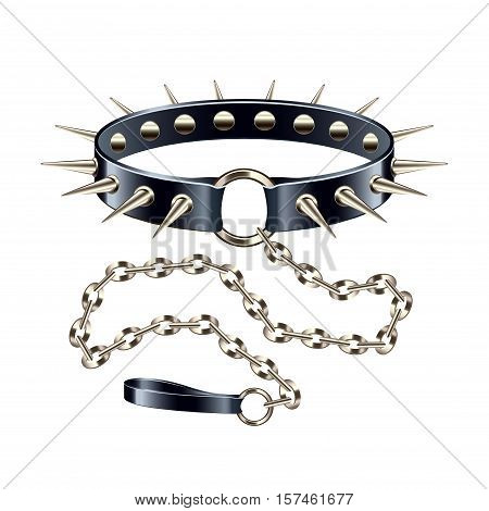 Collar with spikes on chain isolated vector illustration