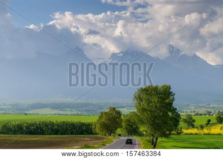 Magnificent views of the mountains and the road. Spectacular scenery. Travel road call