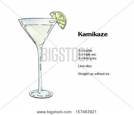 Hand Drawn Watercolor Cocktail Kamikaze On White Background