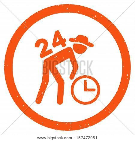 Around the Clock Work grainy textured icon inside circle for overlay watermark stamps. Flat symbol with unclean texture.