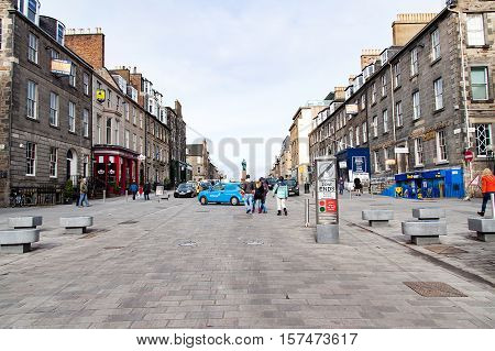 Edinburgh, Scotland, UK-circa July 2016:Typical shopping street in Edinburgh's Old Town
