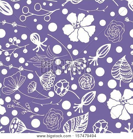 vector pattern from flowers, herbs and leaves on a colored background