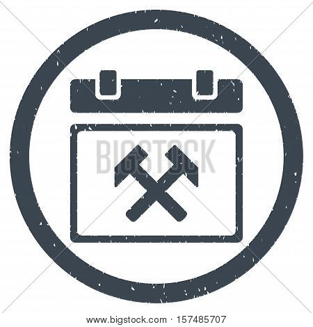 Working Calendar Day grainy textured icon inside circle for overlay watermark stamps. Flat symbol with dirty texture.