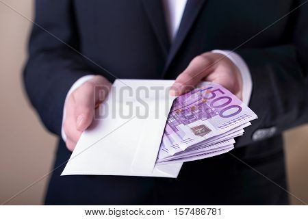 Bribe And Corruption With Euro Banknotes.