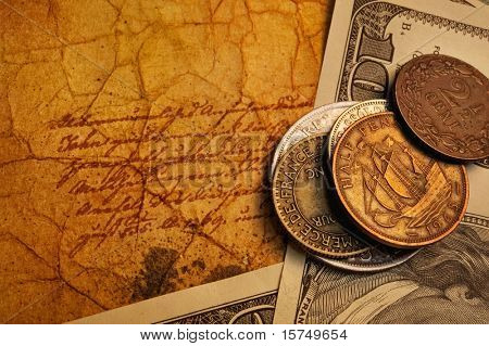 Ancinet money on the old textured paper