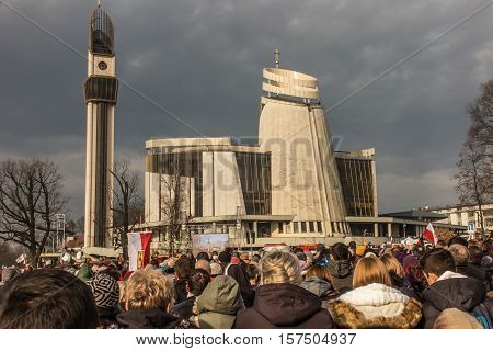Krakow Poland - November 19 2016: The ceremony of enthronement of Jesus Christ the King Polish at the Basilica of Mercy in Krakow Lagiewniki
