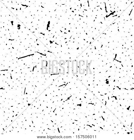 Abstract seamless pattern. Grunge background texture with shapes. Vector monochrome spotty cover. Black and white dirty template. Grunge trash confetti.