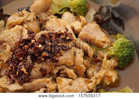 Chinese Food. Hot Pork With Vegetables