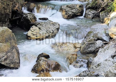 Water torrents through Stanghe, a crevice in Racines near Bolzano in northern Italy