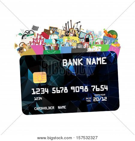 Credit card with Shopping bags full of object