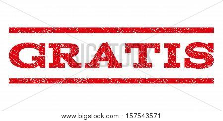 Gratis watermark stamp. Text caption between parallel lines with grunge design style. Rubber seal stamp with dust texture. Vector red color ink imprint on a white background.