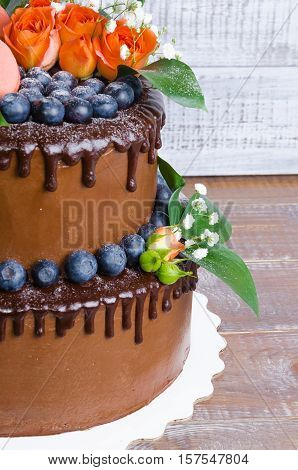 Chocolate Two Layered Wedding Cake With Roses