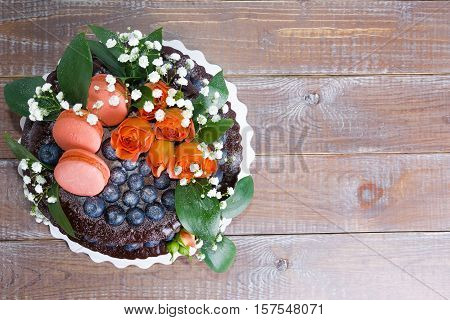Chocolate Two Layered Wedding Cake With Roses