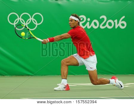Olympic champion Rafael Nadal of Spain in action during men's singles first round match of the Rio 2016 Olympic Games