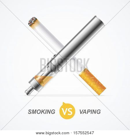Smoking vs Vaping. Vape Trend E-cigarette or Tobacco Cigarette. Vector illustration
