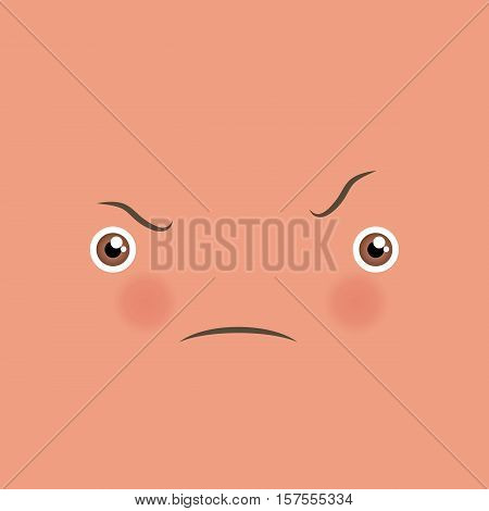 Cute angry emoticon. Vector sullen expression face with negative emotions. Comic character in cartoon style. Illustration with unhappy icon, banner or avatar.