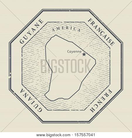 Stamp with the name and map of French Guyane vector illustration