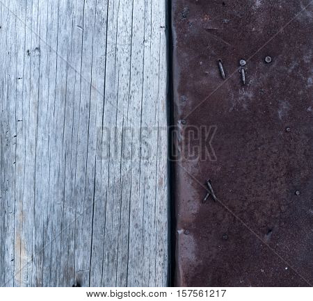 background old wood and dark metal wall