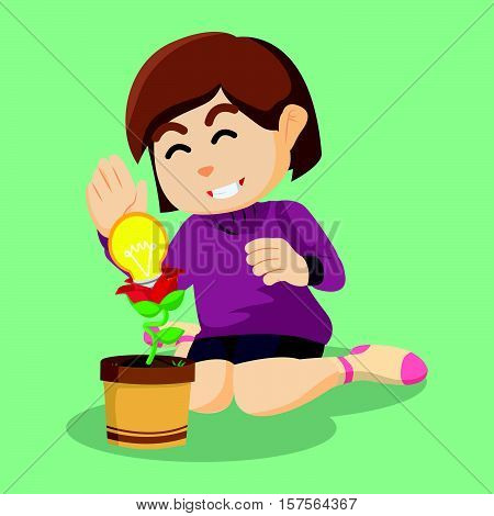 girl with innovation plant vector illustration design eps 10