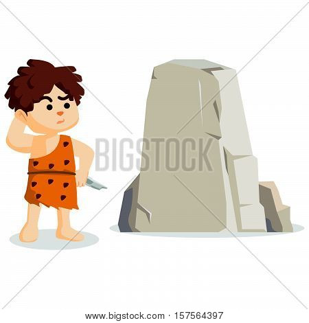 caveman being confused with the rock in front