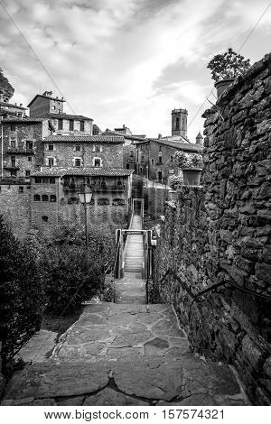 Pendant bridge in Rupit village Catalonia Spain