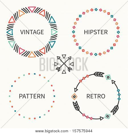 Day of the Dead frame set. Tribal hand drawn line mexican ethnic pattern. Border. Print. Doodles. Handmade native vector illustration. Aztec wreath. Texture. Collection for invitation, banner