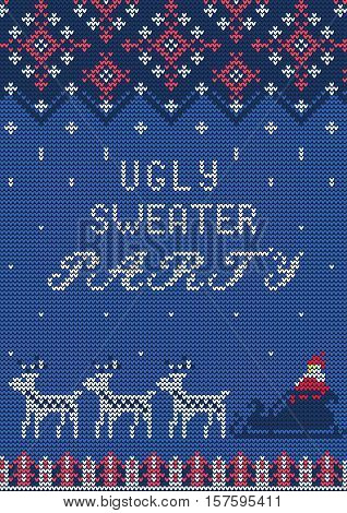 Vector Illustration of Ugly Sweater Party Greeting card for Design, Website, Background, Banner.Christmas Flyer Template. Holiday Tacky Winter Poster.