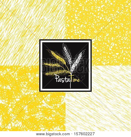 Abstract ink hand drawn pasta Seamless patterns collection