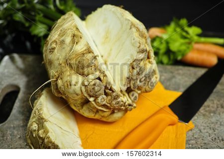 Celery root - celeriac source of vitamine fresh healthy vegetable wedge