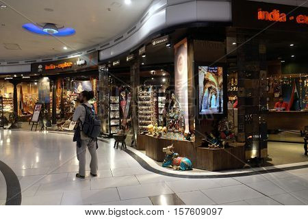 DELHI, INDIA - FEBRUARY 19: Indira Gandhi international airport duty free. Delhi airport is one of the most visited airports in India on February 19, 2016.