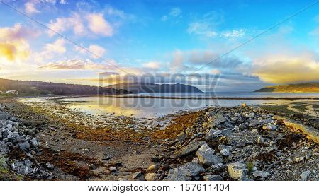 Beautiful Sundown In Olderfjord Village In Norway