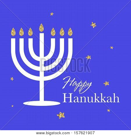 Happy Hanukkah logotype, badge and icon typography. Lettering of happy Hanukkah logo template. Happy Hanukkah card template.