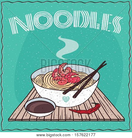 Asian Noodles Ramen Or Udon With Shrimp