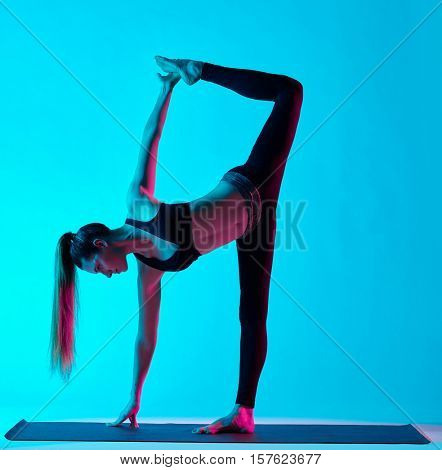 woman yoga exercices Ardha Chandrasana half moon