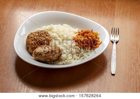 Cutlets, rice and cabbage. My lunch today