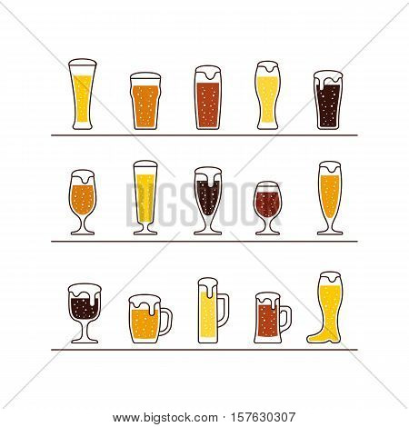 Beer in glasses and mugs. Vector illustration
