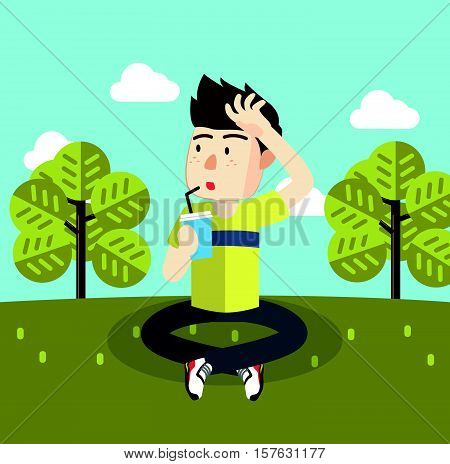 Boy softdrink cartoon eps10 vector illustration design