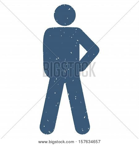 Audacity Pose grainy textured blue icon for overlay watermark stamps. Flat symbol with dust texture. Dotted vector ink rubber seal stamp with grunge design on a white background.