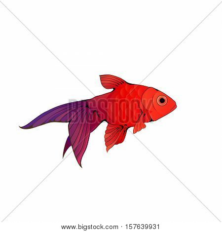 Hand-drawn ink-stylized little goldfish swimming in blue water.