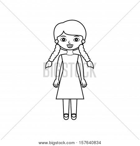 cute girl silhouette with braided hair and dress vector illustration