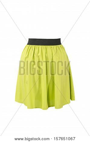 Summer neon green skirt isolated on white background. Short mini skirt with cut out on white.