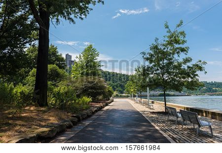 Trees and walkways at Point State Park in Pittsburgh, Pennsylvania