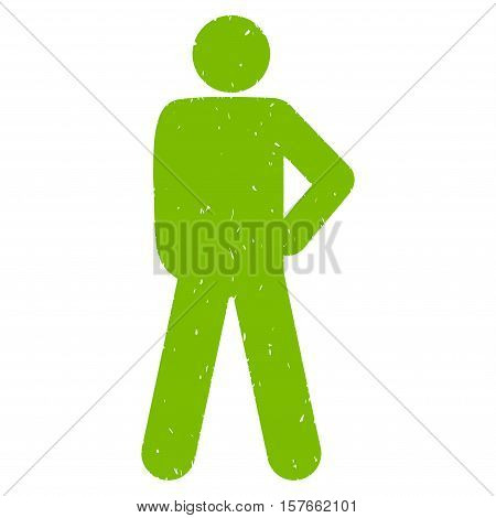 Audacity Pose grainy textured eco green icon for overlay watermark stamps. Flat symbol with unclean texture. Dotted vector ink rubber seal stamp with grunge design on a white background.