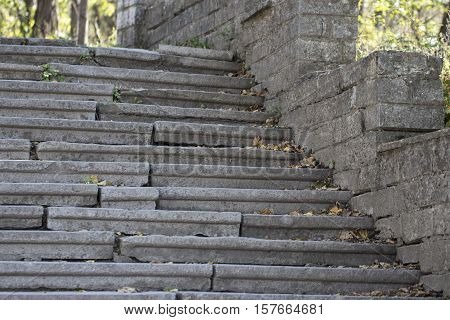 Beautiful Old Stone Stairs Natural Dark Stone Diabase With Stone Steps In Summer Park