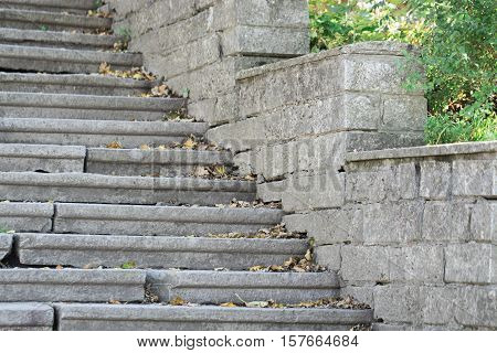 Beautiful Old Stone Stairs Natural Dark Stone Diabase With Stone Steps In Summer Park