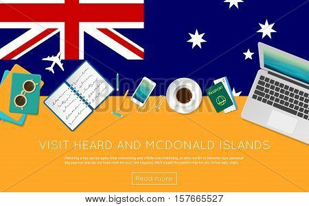 Visit Heard And Mcdonald Islands Concept For Your Web Banner Or Print Materials. Top View Of A Lapto