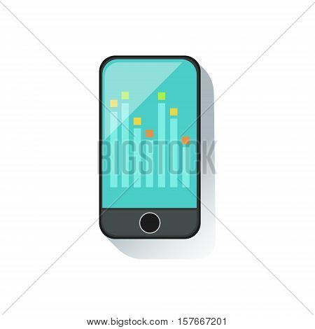 Smarphone With Chart On Blue Screen Office Worker Desk Element Part Of Workplace Tools And Stationary Set Of Objects. Items For Fully Equipped Working Table Vector Illustration With View From Above.