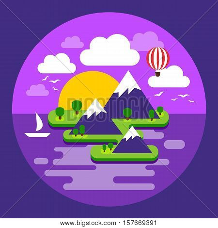 Vector illustration of a summer Paradise island in the ocean, perfect for a getaway vacation